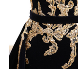 Ndyad Velvet Sweep Train Long Prom Dress, Black Velvet Long Evening Dress HZ1024