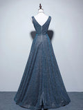 Evafashion A-Line Blue Long prom Dress, Blue Formal Dresses HZ1024