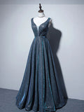 Evafashion A-Line Blue Long prom Dress, Blue Formal Dresses HZ1024