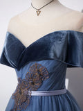 Ndyad Blue A-Line Tulle Long Prom Dress, Gray Blue Long Formal Dress HZ1024