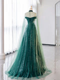 Ndyad Tulle Sequin Dark Green Long Prom Dress, Green Formal Evening Dress HZ1024