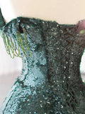 Ndyad Tulle Sequin Dark Green Long Prom Dress, Green Formal Evening Dress HZ1024