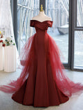 Ndyad Sweetheart Neck Mermaid Burgundy Long Prom Dress, Burgundy Formal Dress HZ1024