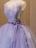 Ndyad V Neck Tulle Lace Long Prom Dress, Purple Formal Sweet 16 Dress HZ1024