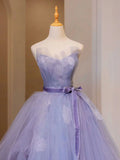 Ndyad V Neck Tulle Lace Long Prom Dress, Purple Formal Sweet 16 Dress HZ1024