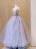 Ndyad V Neck Tulle Lace Long Prom Dress, Purple Formal Sweet 16 Dress HZ1024