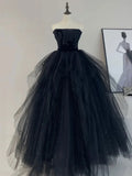 Ndyad Tulle Black Long Prom Dress, Black Formal Evening Dress HZ1024