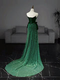 Ndyad Tulle Velvet Green Long Prom Dress, Green Long Formal Dress HZ1024