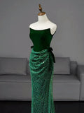 Ndyad Tulle Velvet Green Long Prom Dress, Green Long Formal Dress HZ1024