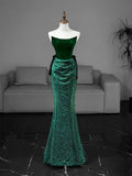 Ndyad Tulle Velvet Green Long Prom Dress, Green Long Formal Dress HZ1024