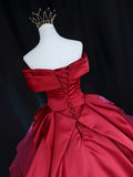 Ndyad Off Shoulder Satin Tulle Long Prom Gown, Red Long Evening Gown HZ1024