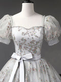 Ndyad A-Line Tulle Sequin Long Prom Dress, Gray Formal Evening Dresses HZ1024