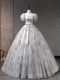 Ndyad A-Line Tulle Sequin Long Prom Dress, Gray Formal Evening Dresses HZ1024