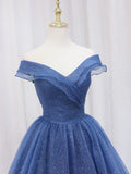 Ndyad Dark Blue Tulle Long Prom Dresses, Blue Formal Evening Dress HZ1024