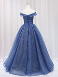Ndyad Dark Blue Tulle Long Prom Dresses, Blue Formal Evening Dress HZ1024