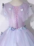 Ndyad Round Neck Tulle Lace Purple Long Prom Dress, Purple Formal Dress HZ1024