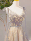Ndyad V Neck Tulle Long Prom Dresses, Tulle Formal Evening Dresses HZ1024