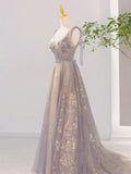 Ndyad V Neck Tulle Long Prom Dresses, Tulle Formal Evening Dresses HZ1024