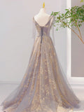 Ndyad V Neck Tulle Long Prom Dresses, Tulle Formal Evening Dresses HZ1024