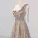Ndyad V Neck Tulle Long Prom Dresses, Tulle Formal Evening Dresses HZ1024