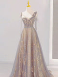 Ndyad V Neck Tulle Long Prom Dresses, Tulle Formal Evening Dresses HZ1024