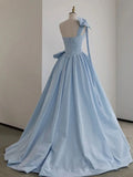 Ndyad One Shoulder Satin Blue Long Prom Dresses, Blue Formal Evening Dress HZ1024