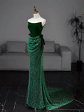 Ndyad Tulle Velvet Green Long Prom Dress, Green Long Formal Dress HZ1024