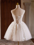 Ndyad Sweetheart Neck Tulle Lace Light Champagne Short Prom Dress HZ1024