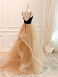 Ndyad Champagne Tulle Long Prom Dress, Champagne Evening Dresses HZ1024