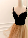 Ndyad Champagne Tulle Long Prom Dress, Champagne Evening Dresses HZ1024