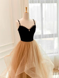 Ndyad Champagne Tulle Long Prom Dress, Champagne Evening Dresses HZ1024