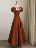 Ndyad Puff Sleeves Satin Long Prom Dress, Long Evening Dresses HZ1024