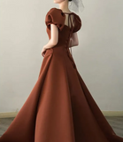 Ndyad Puff Sleeves Satin Long Prom Dress, Long Evening Dresses HZ1024