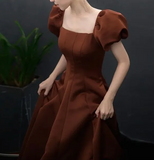 Ndyad Puff Sleeves Satin Long Prom Dress, Long Evening Dresses HZ1024