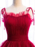 Ndyad Tulle Long Prom Dresses, Burgundy Formal Graduation Dresses HZ1024