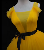 Ndyad Tulle High Low Prom Dress, Yellow Formal Evening Dress HZ1024
