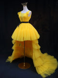 Ndyad Tulle High Low Prom Dress, Yellow Formal Evening Dress HZ1024