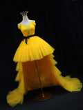 Ndyad Tulle High Low Prom Dress, Yellow Formal Evening Dress HZ1024