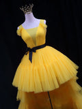 Ndyad Tulle High Low Prom Dress, Yellow Formal Evening Dress HZ1024