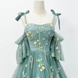 Ndyad Dusty Green Tulle Lace Long Prom Dresses, Green Formal Evening Dress HZ1024