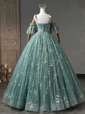Ndyad Dusty Green Tulle Lace Long Prom Dresses, Green Formal Evening Dress HZ1024