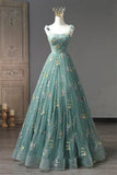 Ndyad Dusty Green Tulle Lace Long Prom Dresses, Green Formal Evening Dress HZ1024
