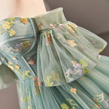 Ndyad Dusty Green Tulle Lace Long Prom Dresses, Green Formal Evening Dress HZ1024