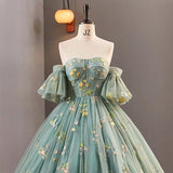 Ndyad Dusty Green Tulle Lace Long Prom Dresses, Green Formal Evening Dress HZ1024