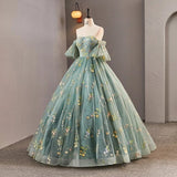 Ndyad Dusty Green Tulle Lace Long Prom Dresses, Green Formal Evening Dress HZ1024