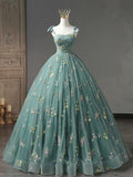 Ndyad Dusty Green Tulle Lace Long Prom Dresses, Green Formal Evening Dress HZ1024