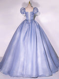 Ndyad Tulle Long Prom Dress, Tulle Blue Sweet 16 Dress HZ1024