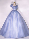 Ndyad Tulle Long Prom Dress, Tulle Blue Sweet 16 Dress HZ1024