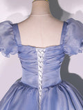 Ndyad Tulle Long Prom Dress, Tulle Blue Sweet 16 Dress HZ1024