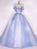 Ndyad Tulle Long Prom Dress, Tulle Blue Sweet 16 Dress HZ1024
